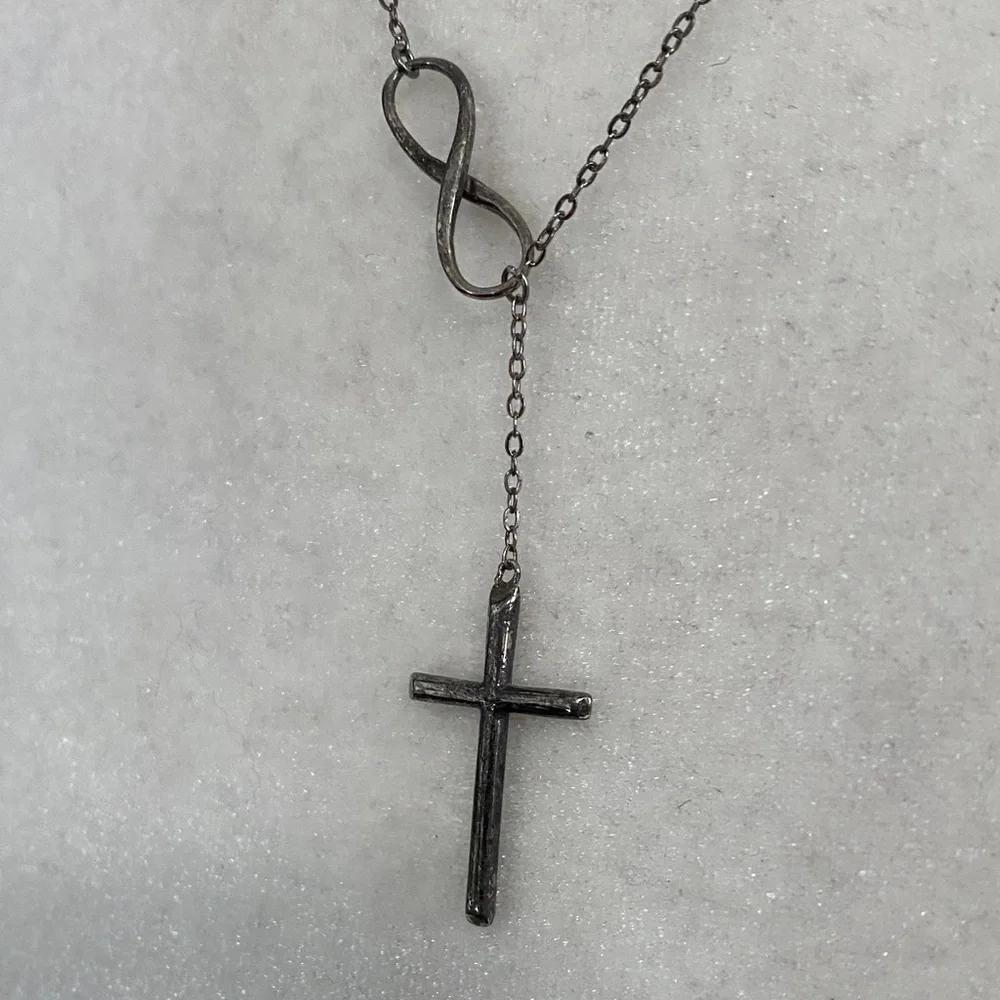 Antiqued Infinity Cross 925 Sterling Silver Lariat Y-Necklace Christian Faith